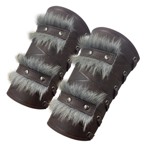 Medieval Double - Layered Fur Bracers Nordic Viking Style Cosplay Arm Guards - Coscosmos