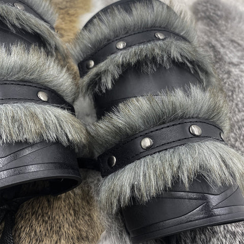 Medieval Double - Layered Fur Bracers Nordic Viking Style Cosplay Arm Guards - Coscosmos
