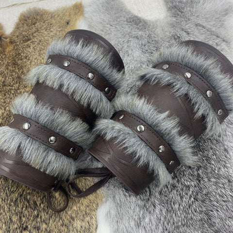 Medieval Double - Layered Fur Bracers Nordic Viking Style Cosplay Arm Guards - Coscosmos