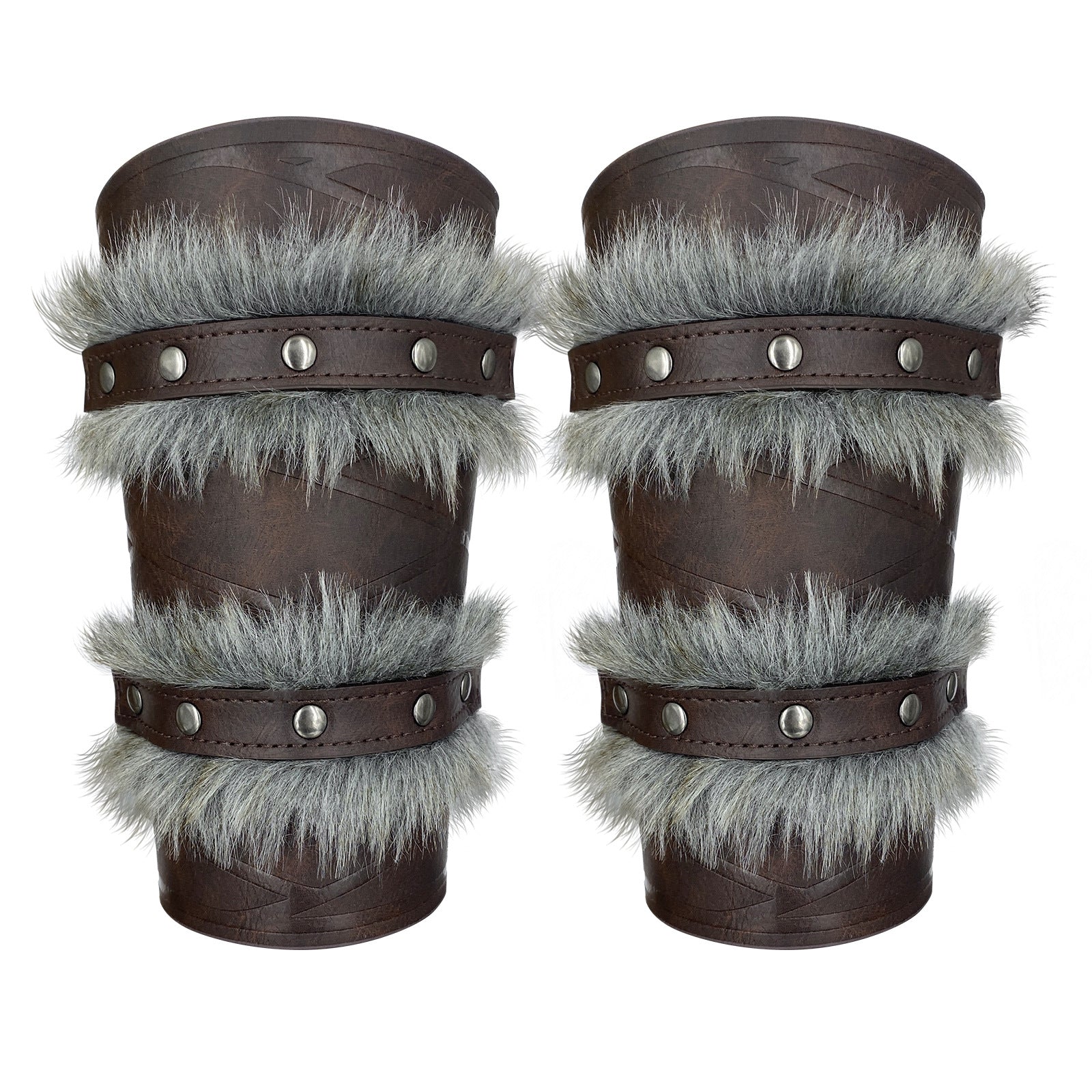 Medieval Double - Layered Fur Bracers Nordic Viking Style Cosplay Arm Guards - Coscosmos