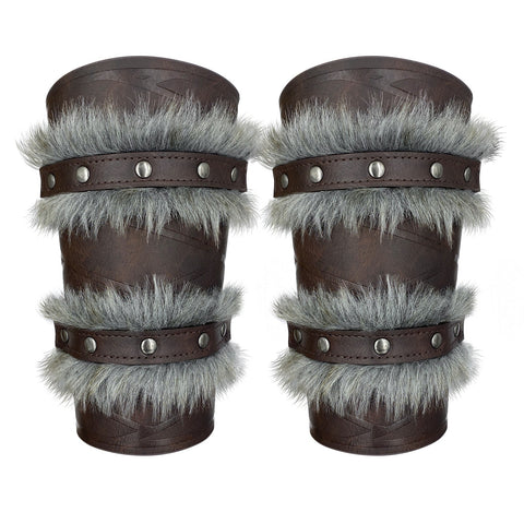 Medieval Double - Layered Fur Bracers Nordic Viking Style Cosplay Arm Guards - Coscosmos