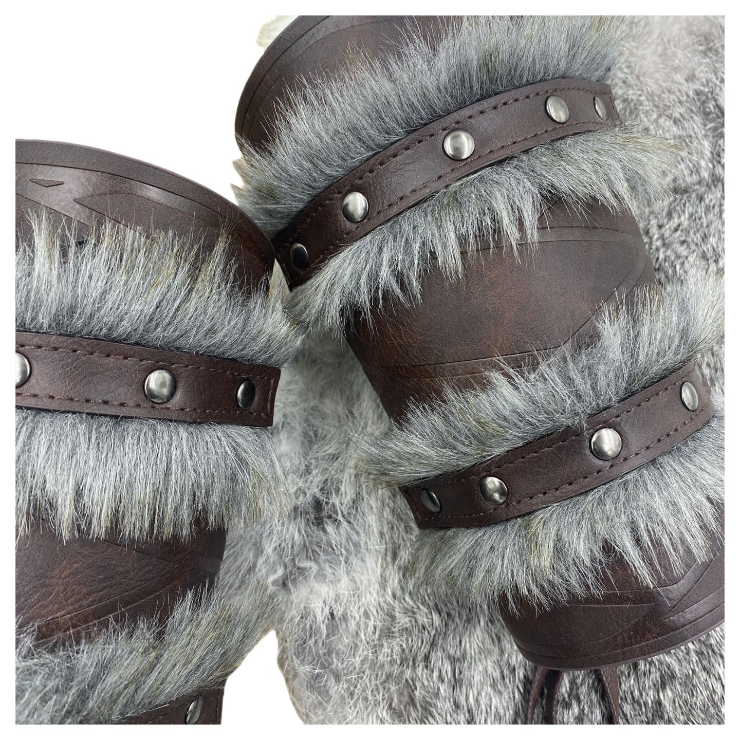 Medieval Double - Layered Fur Bracers Nordic Viking Style Cosplay Arm Guards - Coscosmos