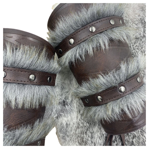 Medieval Double - Layered Fur Bracers Nordic Viking Style Cosplay Arm Guards - Coscosmos