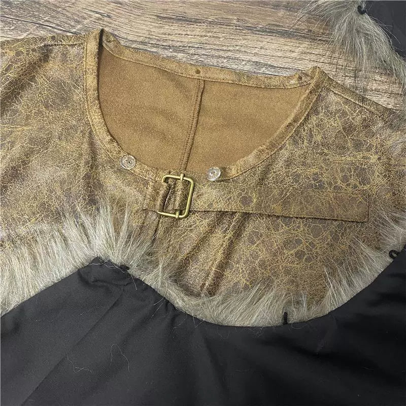Medieval Fur Collar PU Leather Cloak Cape for Viking LARP Cosplay and Celtic Costume - Coscosmos