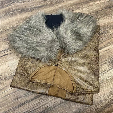 Medieval Fur Collar PU Leather Cloak Cape for Viking LARP Cosplay and Celtic Costume - Coscosmos