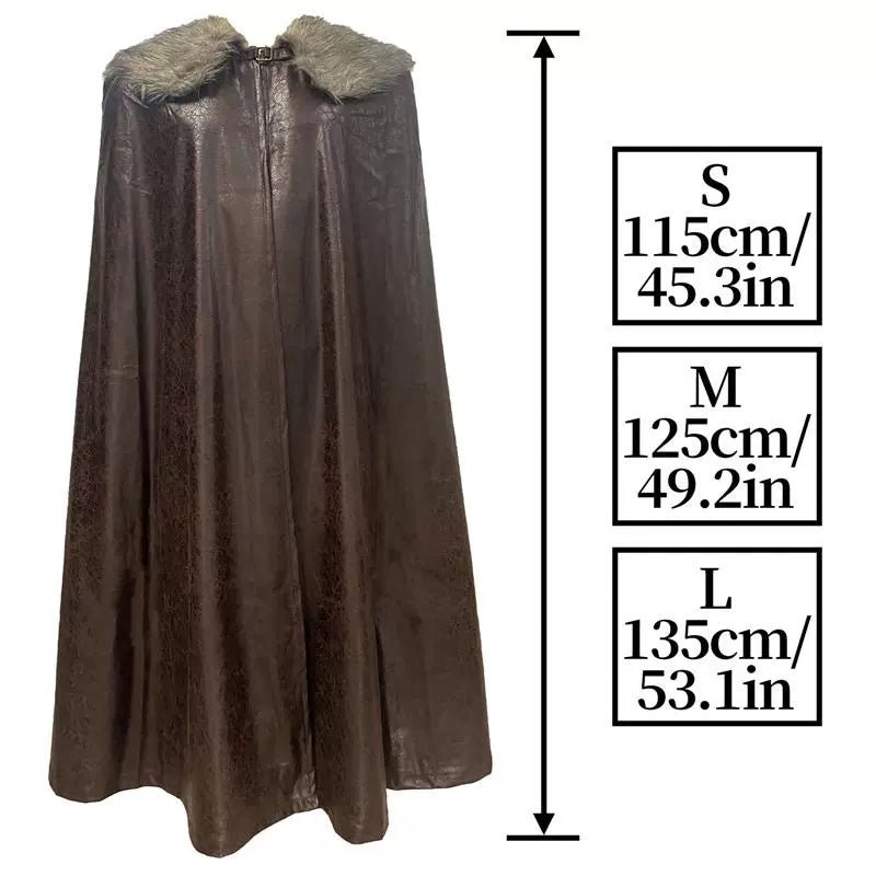 Medieval Fur Collar PU Leather Cloak Cape for Viking LARP Cosplay and Celtic Costume - Coscosmos