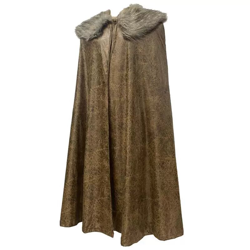 Medieval Fur Collar PU Leather Cloak Cape for Viking LARP Cosplay and Celtic Costume - Coscosmos