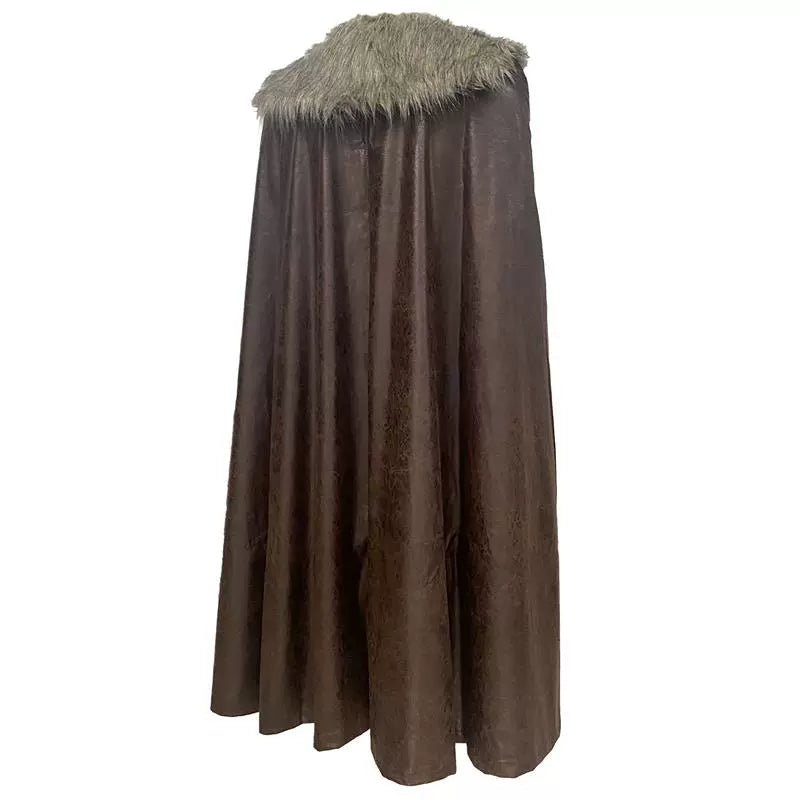 Medieval Fur Collar PU Leather Cloak Cape for Viking LARP Cosplay and Celtic Costume - Coscosmos