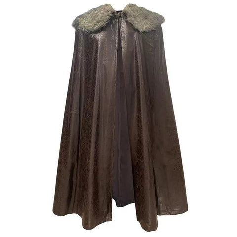 Medieval Fur Collar PU Leather Cloak Cape for Viking LARP Cosplay and Celtic Costume - Coscosmos