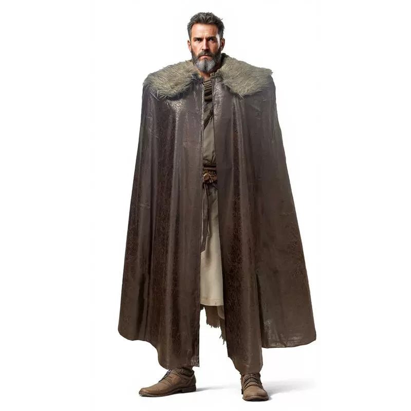 Medieval Fur Collar PU Leather Cloak Cape for Viking LARP Cosplay and Celtic Costume - Coscosmos