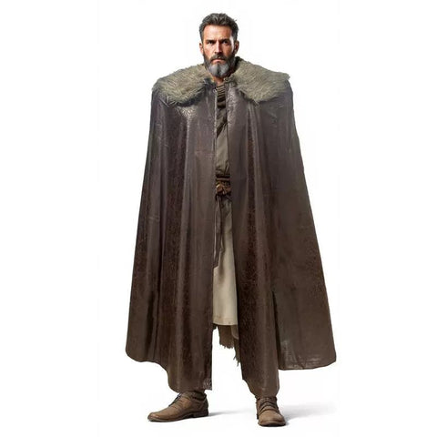 Medieval Fur Collar PU Leather Cloak Cape for Viking LARP Cosplay and Celtic Costume - Coscosmos