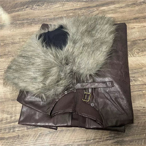 Medieval Fur Collar PU Leather Cloak Cape for Viking LARP Cosplay and Celtic Costume - Coscosmos