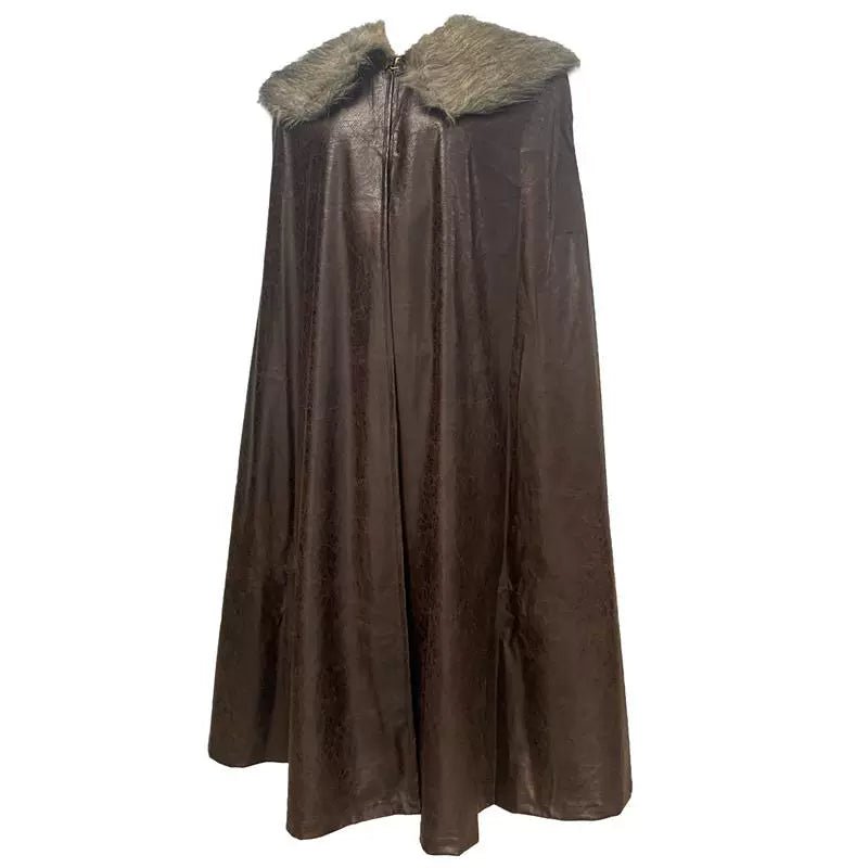 Medieval Fur Collar PU Leather Cloak Cape for Viking LARP Cosplay and Celtic Costume - Coscosmos