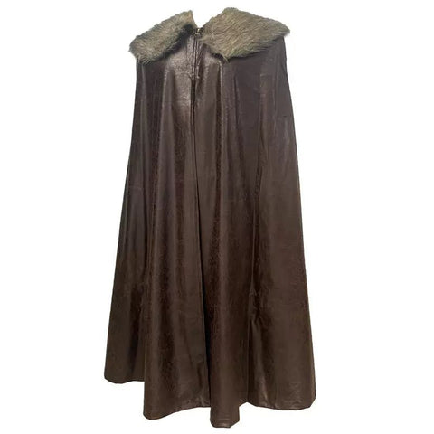 Medieval Fur Collar PU Leather Cloak Cape for Viking LARP Cosplay and Celtic Costume - Coscosmos
