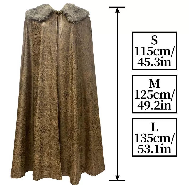 Medieval Fur Collar PU Leather Cloak Cape for Viking LARP Cosplay and Celtic Costume - Coscosmos