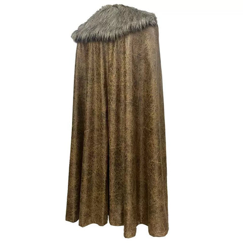 Medieval Fur Collar PU Leather Cloak Cape for Viking LARP Cosplay and Celtic Costume - Coscosmos