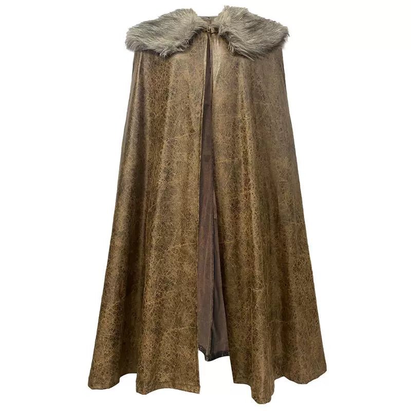 Medieval Fur Collar PU Leather Cloak Cape for Viking LARP Cosplay and Celtic Costume - Coscosmos