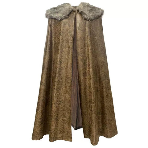 Medieval Fur Collar PU Leather Cloak Cape for Viking LARP Cosplay and Celtic Costume - Coscosmos