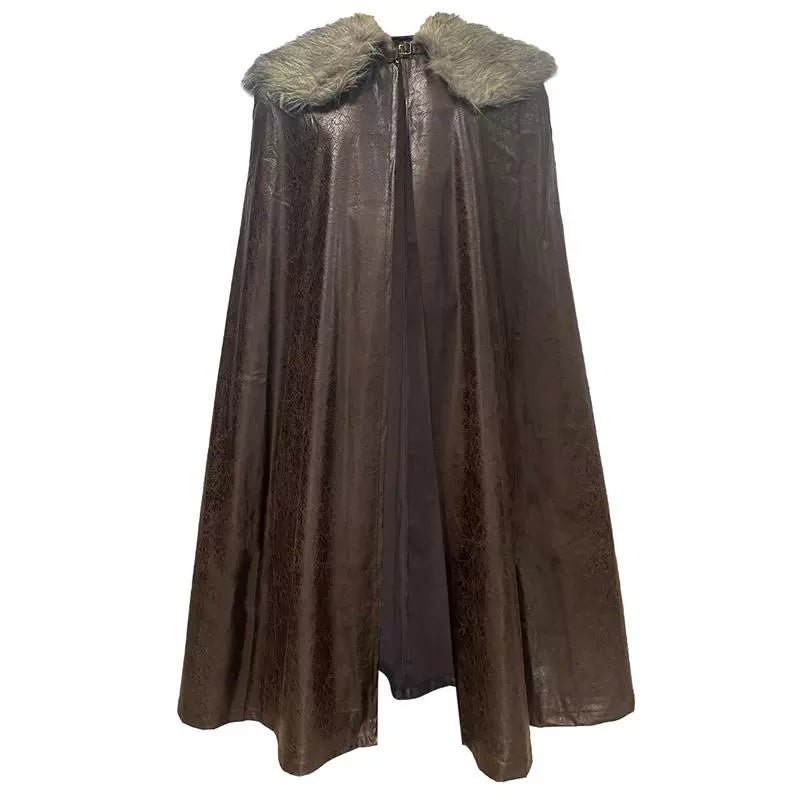Medieval Fur Collar PU Leather Cloak Cape for Viking LARP Cosplay and Celtic Costume - Coscosmos
