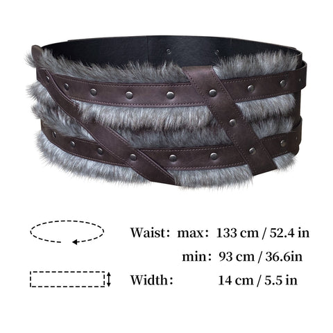 Medieval Fur Wide Belt Nordic Viking Warrior Waist Cincher - Authentic Viking Accessory - Coscosmos