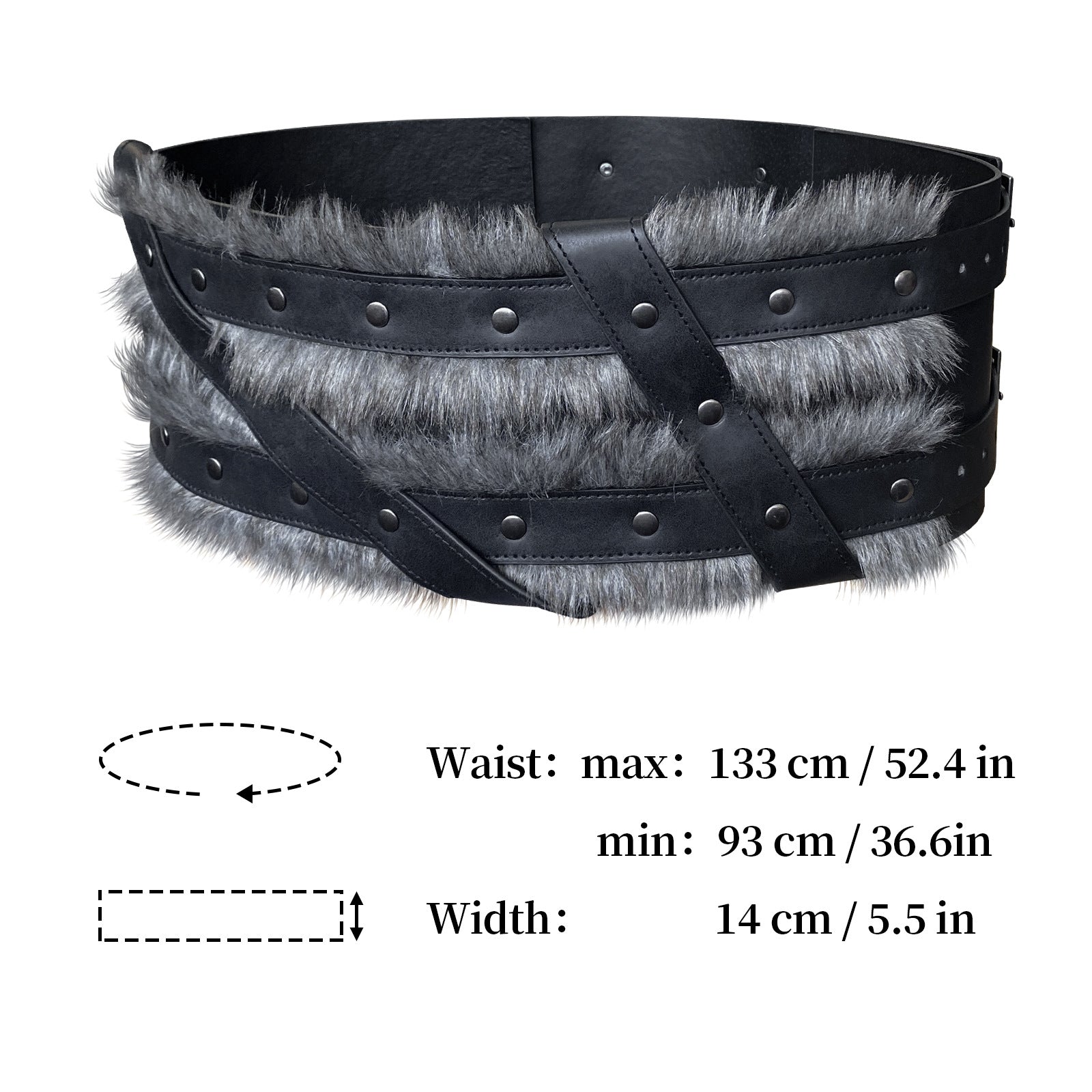 Medieval Fur Wide Belt Nordic Viking Warrior Waist Cincher - Authentic Viking Accessory - Coscosmos