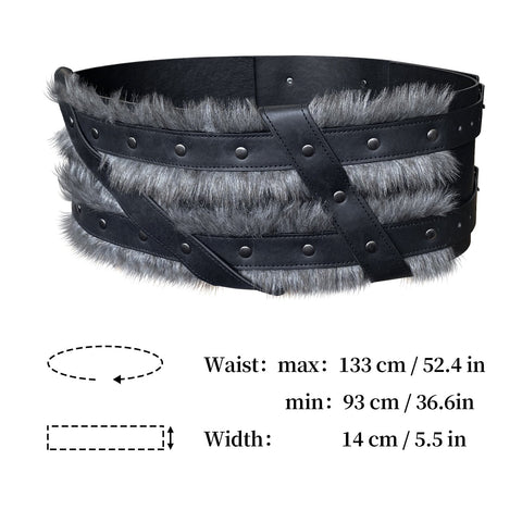 Medieval Fur Wide Belt Nordic Viking Warrior Waist Cincher - Authentic Viking Accessory - Coscosmos