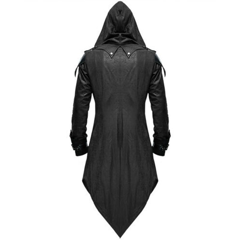 Medieval Lord Role - Play Halloween Costume for Men with Black/ Red Hooded Cloak - Coscosmos