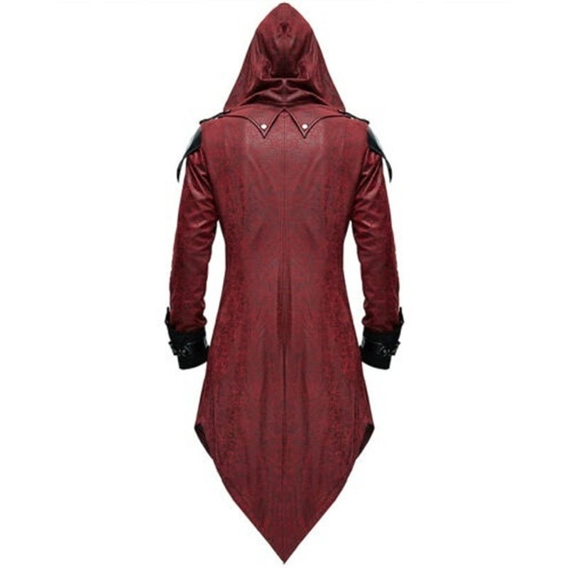 Medieval Lord Role - Play Halloween Costume for Men with Black/ Red Hooded Cloak - Coscosmos