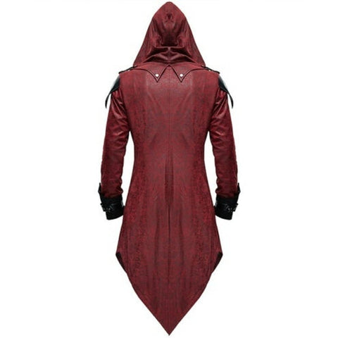 Medieval Lord Role - Play Halloween Costume for Men with Black/ Red Hooded Cloak - Coscosmos