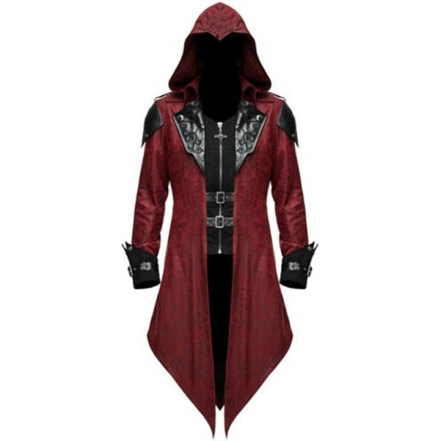 Medieval Lord Role - Play Halloween Costume for Men with Black/ Red Hooded Cloak - Coscosmos