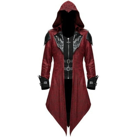 Medieval Lord Role - Play Halloween Costume for Men with Black/ Red Hooded Cloak - Coscosmos