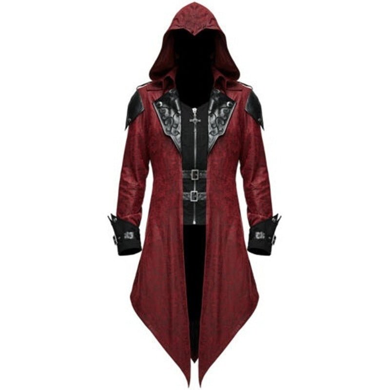 Medieval Lord Role - Play Halloween Costume for Men with Black/ Red Hooded Cloak - Coscosmos
