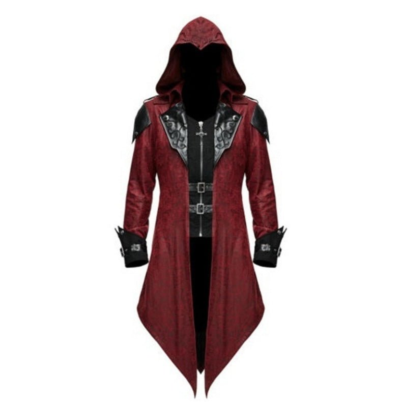 Medieval Lord Role - Play Halloween Costume for Men with Black/ Red Hooded Cloak - Coscosmos