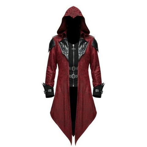 Medieval Lord Role - Play Halloween Costume for Men with Black/ Red Hooded Cloak - Coscosmos