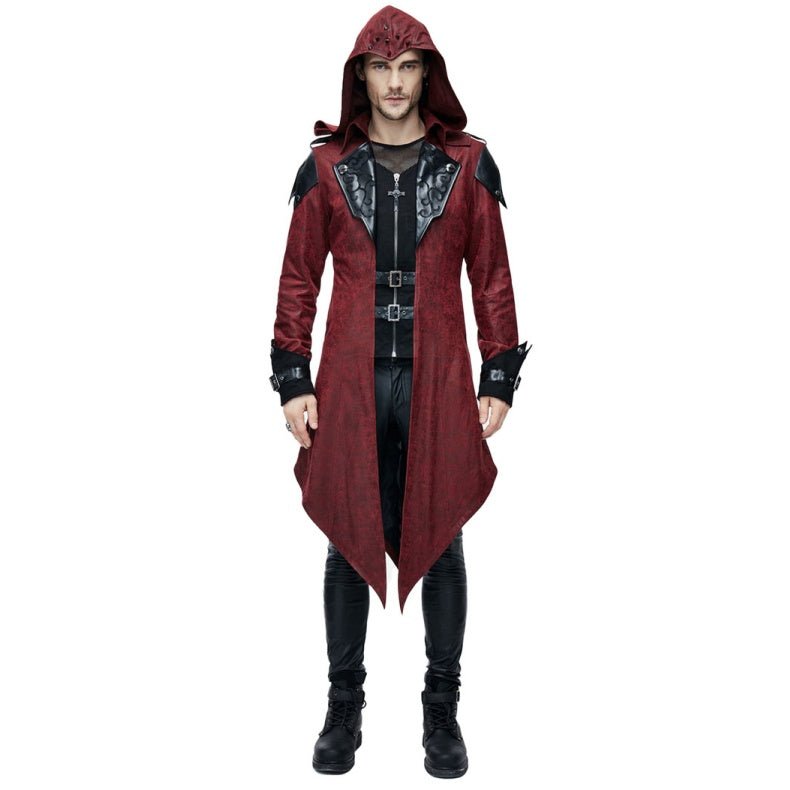 Medieval Lord Role - Play Halloween Costume for Men with Black/ Red Hooded Cloak - Coscosmos