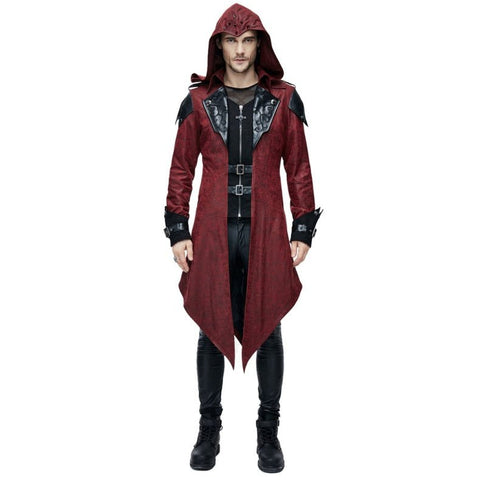 Medieval Lord Role - Play Halloween Costume for Men with Black/ Red Hooded Cloak - Coscosmos