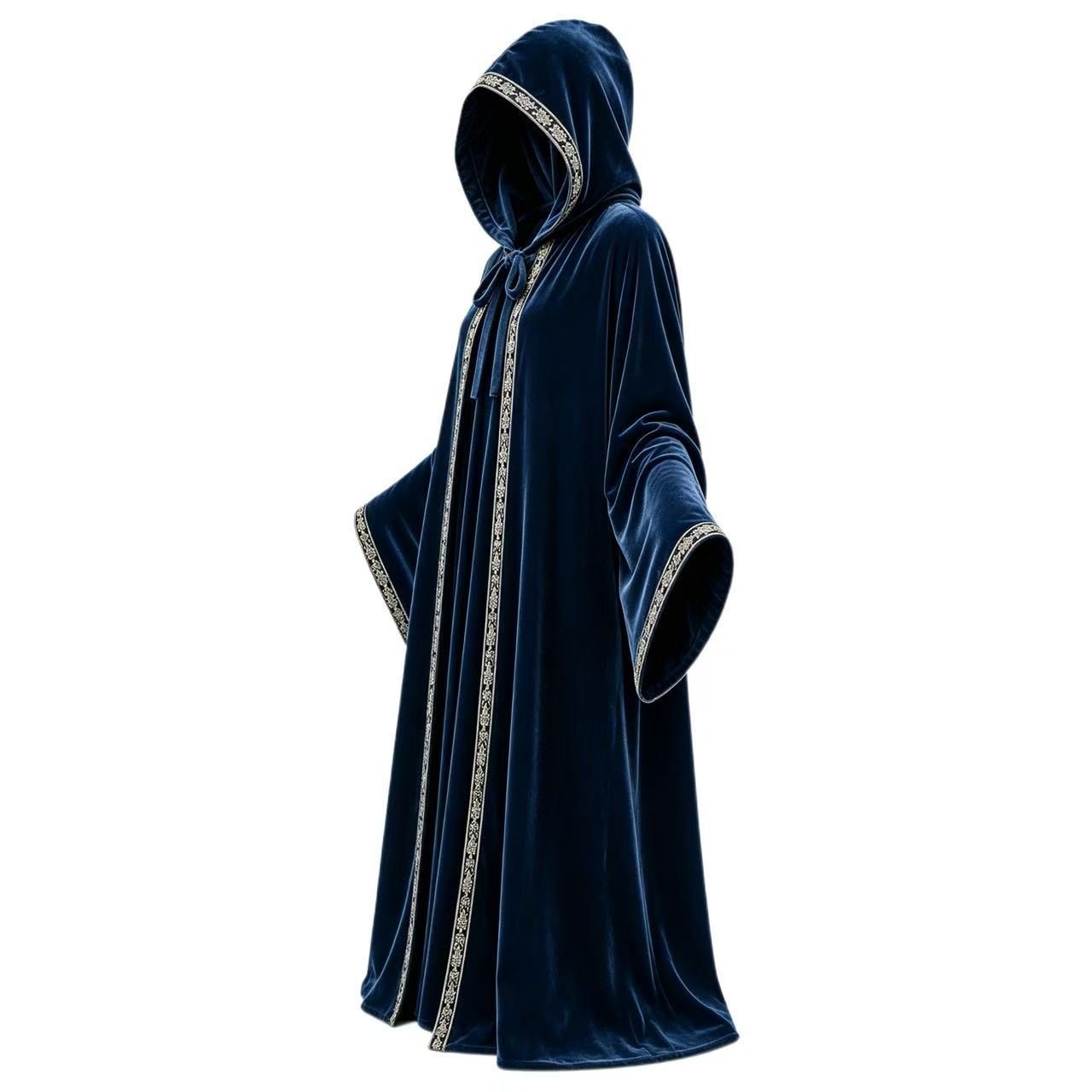 Medieval Renaissance Embroidered Hooded Wizard Robe Cloak Custom Cosplay Costume - Coscosmos