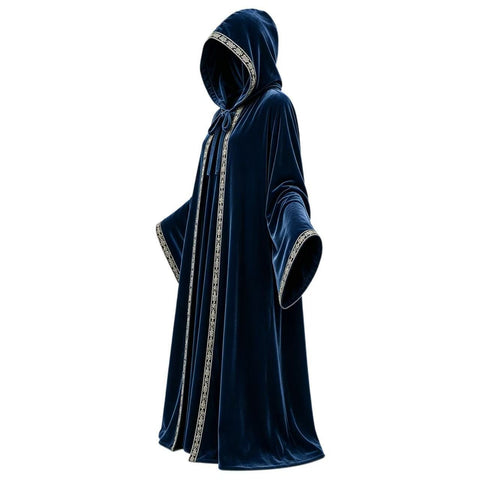 Medieval Renaissance Embroidered Hooded Wizard Robe Cloak Custom Cosplay Costume - Coscosmos