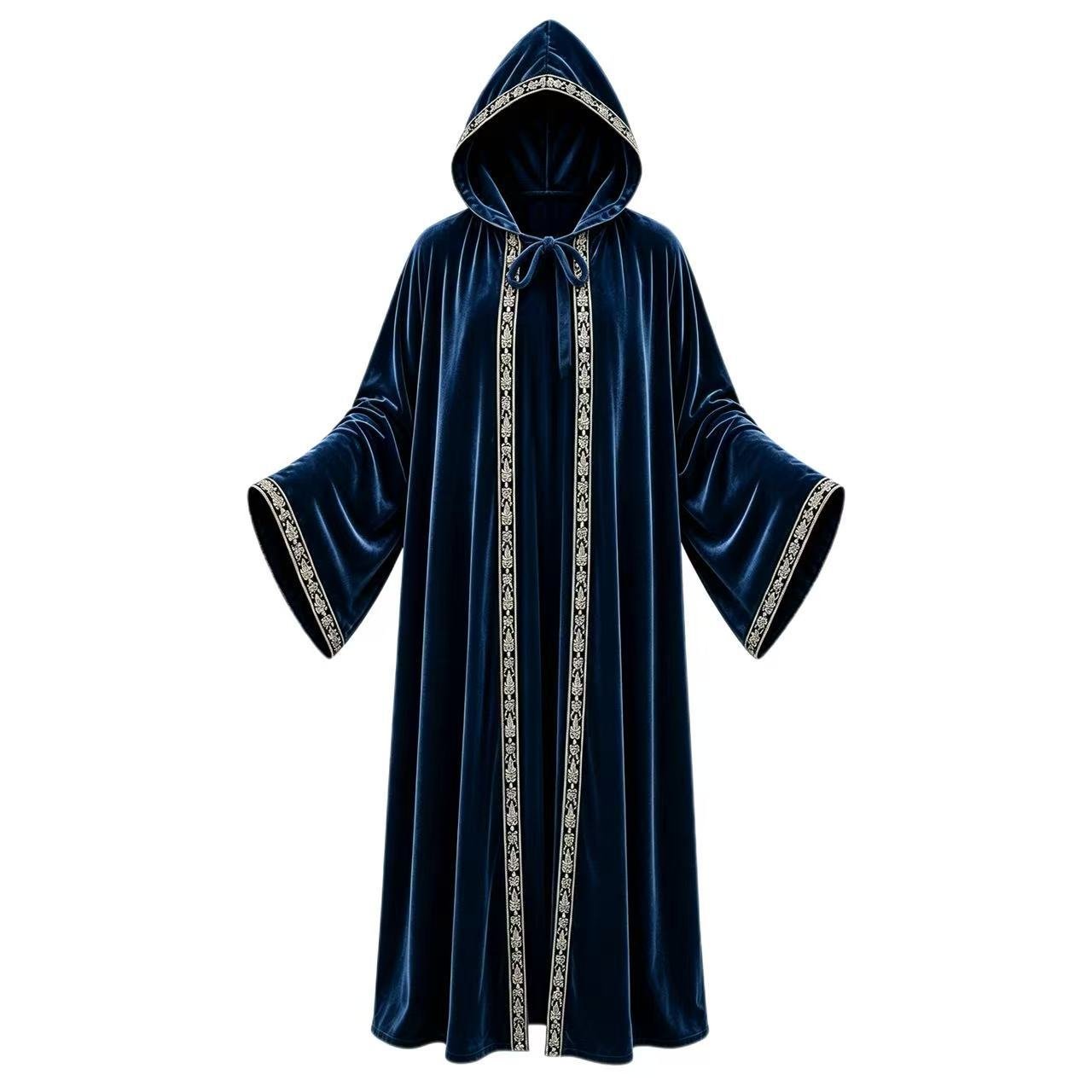 Medieval Renaissance Embroidered Hooded Wizard Robe Cloak Custom Cosplay Costume - Coscosmos