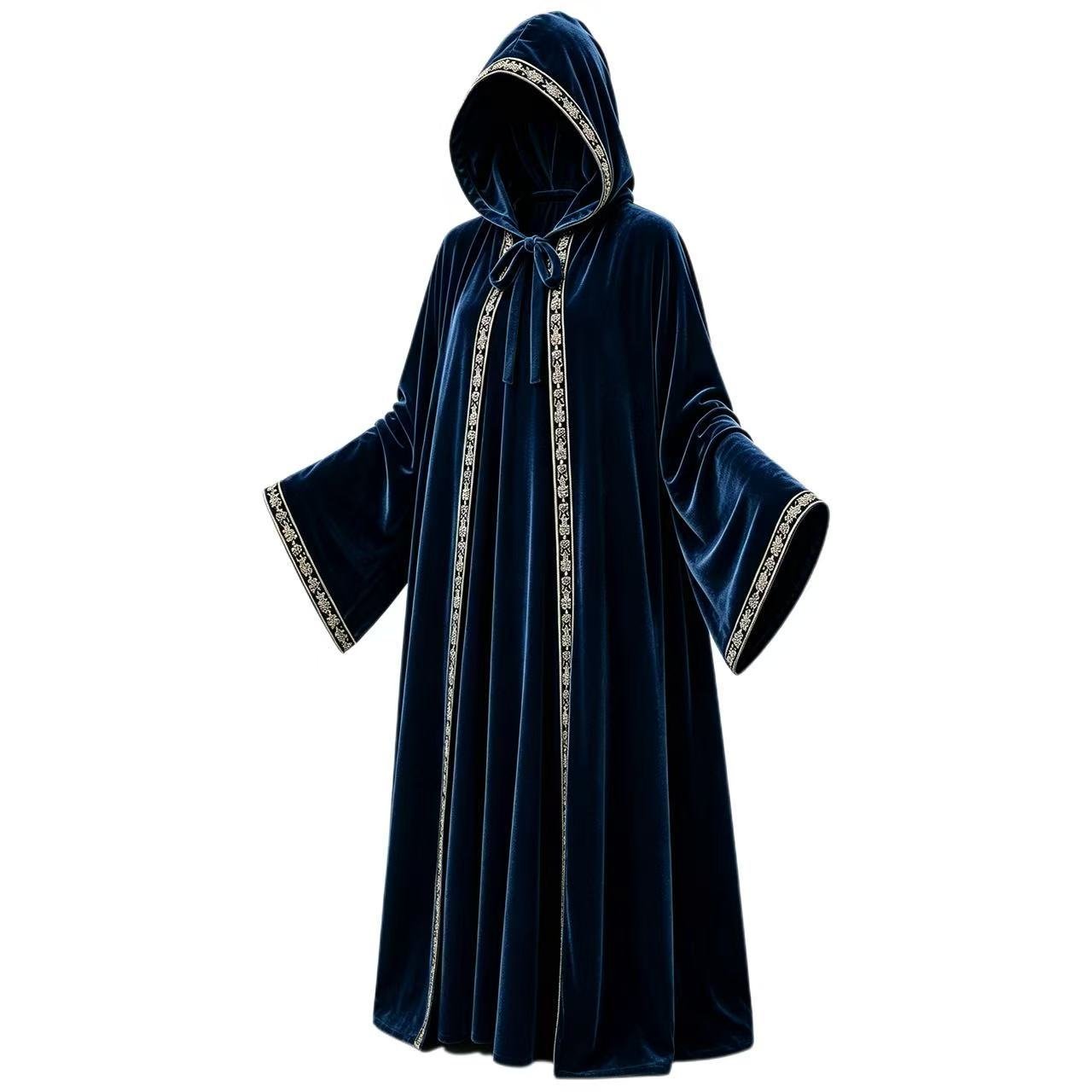 Medieval Renaissance Embroidered Hooded Wizard Robe Cloak Custom Cosplay Costume - Coscosmos