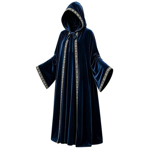 Medieval Renaissance Embroidered Hooded Wizard Robe Cloak Custom Cosplay Costume - Coscosmos