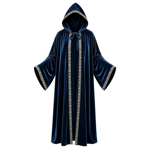 Medieval Renaissance Embroidered Hooded Wizard Robe Cloak Custom Cosplay Costume - Coscosmos
