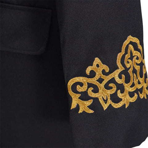 Medieval Sleeve Embroidered Black Coat - Cosplay Costume for Anime & Renaissance Faire - Coscosmos