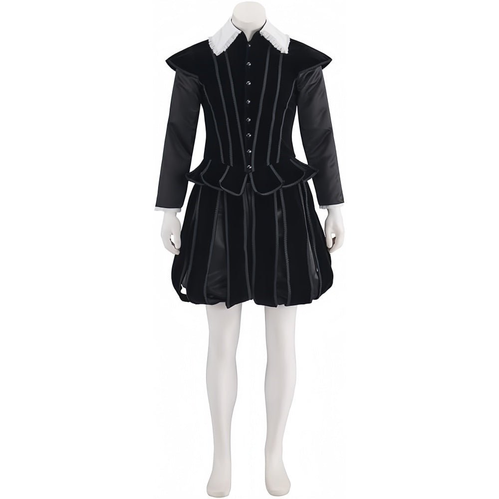 Men's Black Tudor Renaissance Elizabethan Medieval贵族 Prince King Costume Set with Doublet and Pumpkin Breeches - Coscosmos