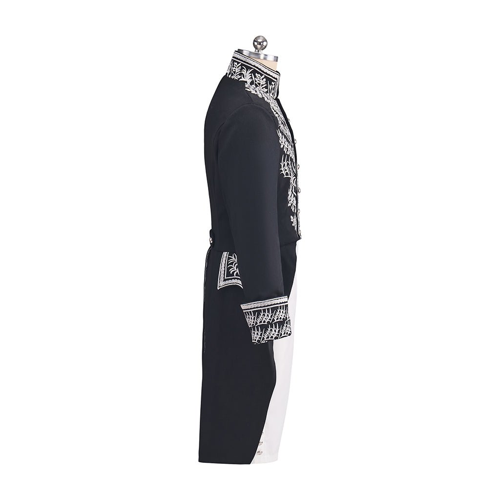 Men's Court Prince Set - Black & Silver Trim Medieval Tuxedo Coat Vest Pants Suits Cosplay Costume - Coscosmos