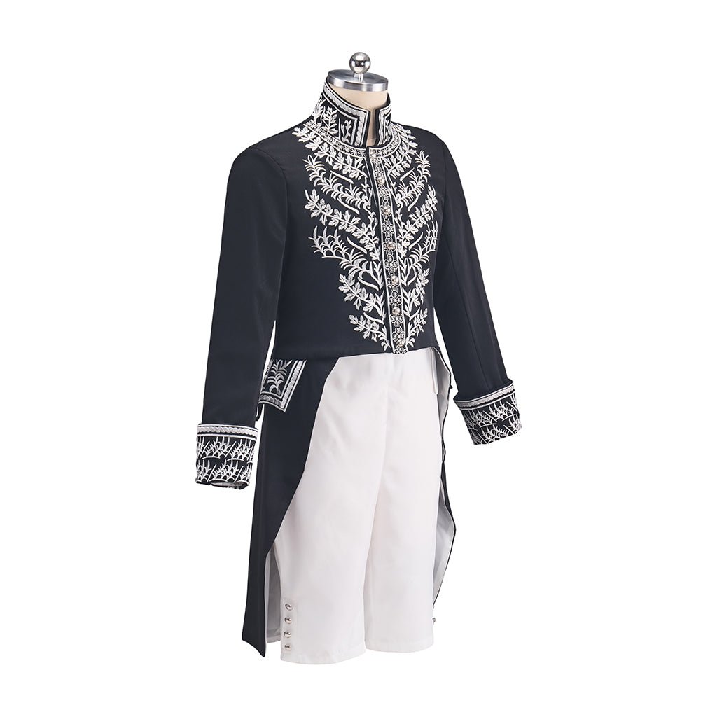 Men's Court Prince Set - Black & Silver Trim Medieval Tuxedo Coat Vest Pants Suits Cosplay Costume - Coscosmos