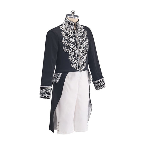 Men's Court Prince Set - Black & Silver Trim Medieval Tuxedo Coat Vest Pants Suits Cosplay Costume - Coscosmos