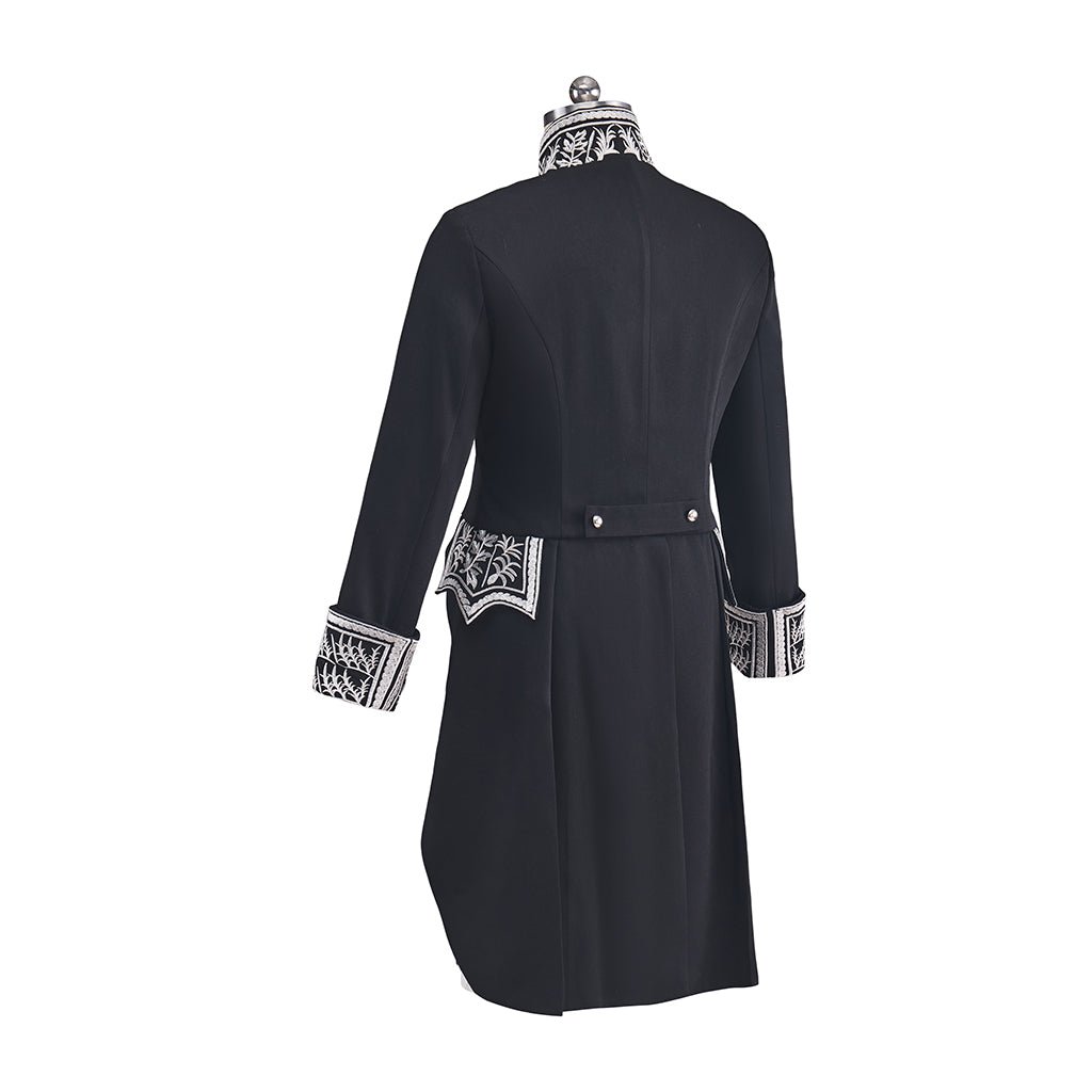 Men's Court Prince Set - Black & Silver Trim Medieval Tuxedo Coat Vest Pants Suits Cosplay Costume - Coscosmos