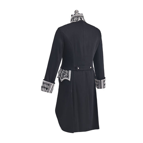 Men's Court Prince Set - Black & Silver Trim Medieval Tuxedo Coat Vest Pants Suits Cosplay Costume - Coscosmos