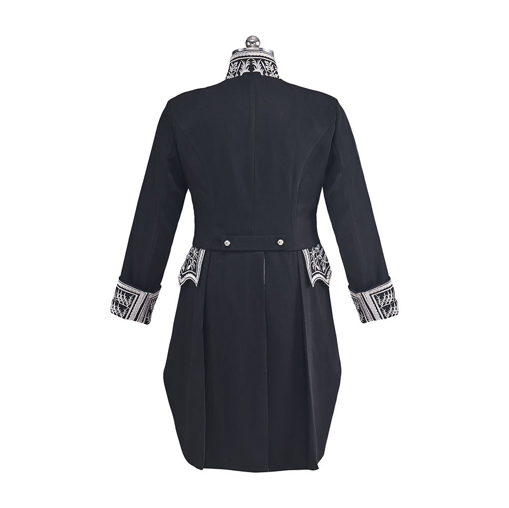 Men's Court Prince Set - Black & Silver Trim Medieval Tuxedo Coat Vest Pants Suits Cosplay Costume - Coscosmos